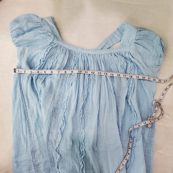 Free People Angele Gauzy Mini Dress Boho Summer Blue Oversized Puff Sleeve XS - Picture 14 of 15